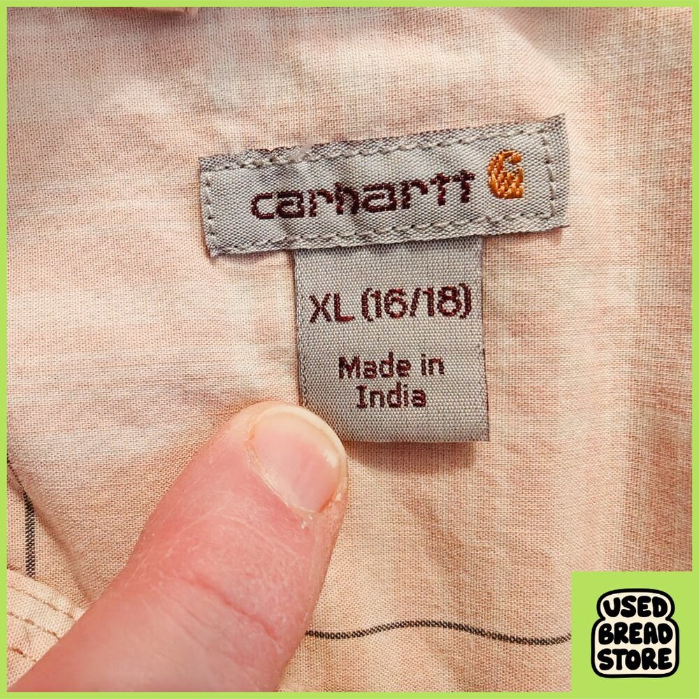 Womens XL 16/18 Cotton Carhartt Plaid Button Up Pink Long Sleeve Workwear Shirt - Picture 3 of 4